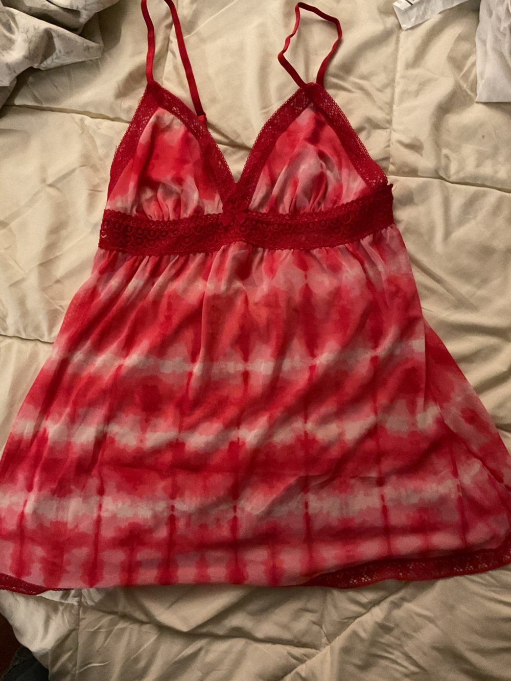 Calypso St. Barth Red Tie-Dye Lace-Trim Chemise